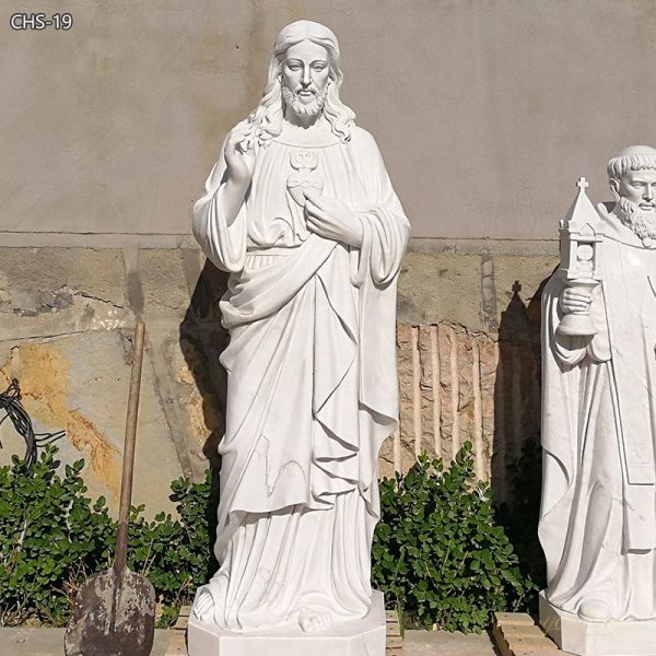 Religious White Marble Jesus Statues Sacred Heart of Jesus Statues for Sale