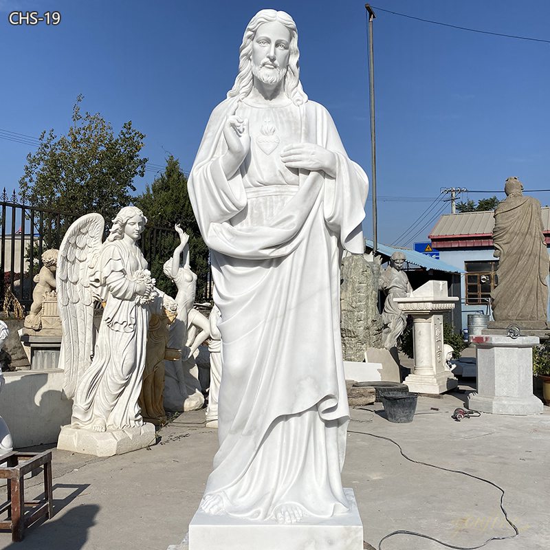 Religious White Marble Jesus Statues Sacred Heart of Jesus Statues for Sale