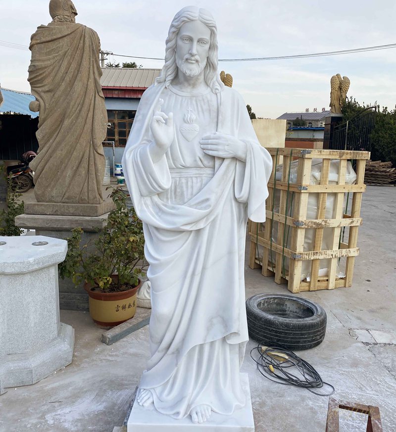 Religious White Marble Jesus Statues Sacred Heart of Jesus Statues for Sale