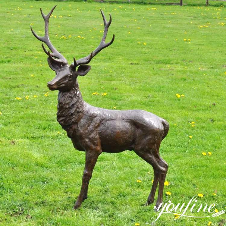 Metal Craft Life Size Outdoor Bronze Deer Sculpture by Casting BOK-156