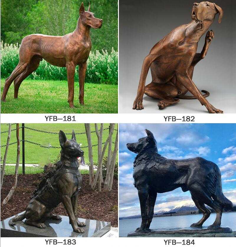outdoor bronze dog sculpture