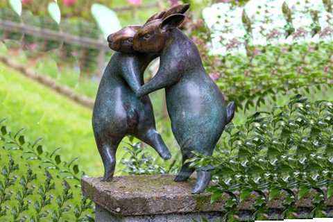 two Life Size Rabbit Garden Sculpture