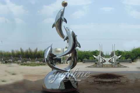 Mirror stainless steel dolphin sculpture