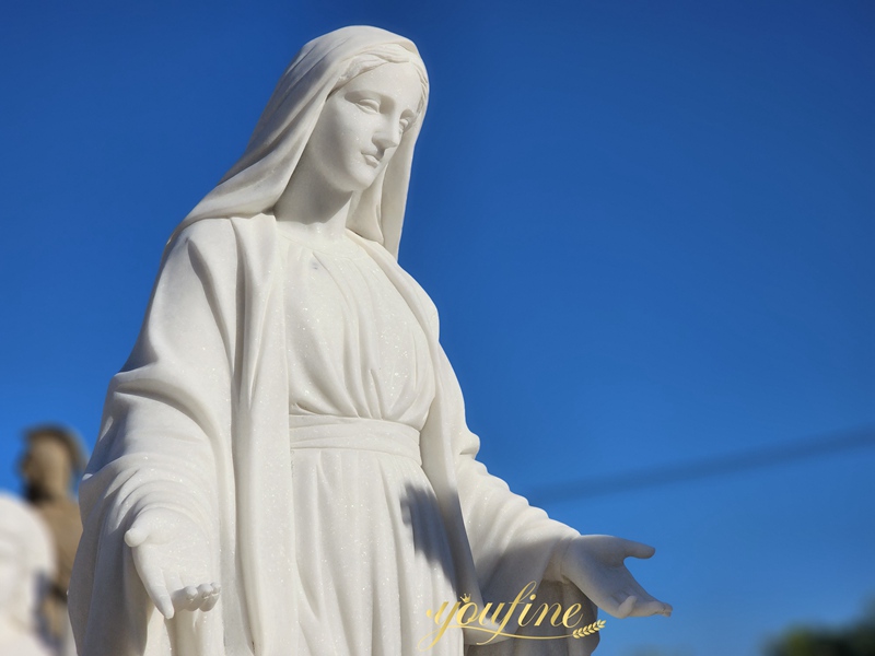 Beautiful White Marble Stone Virgin Mary Sculpture details