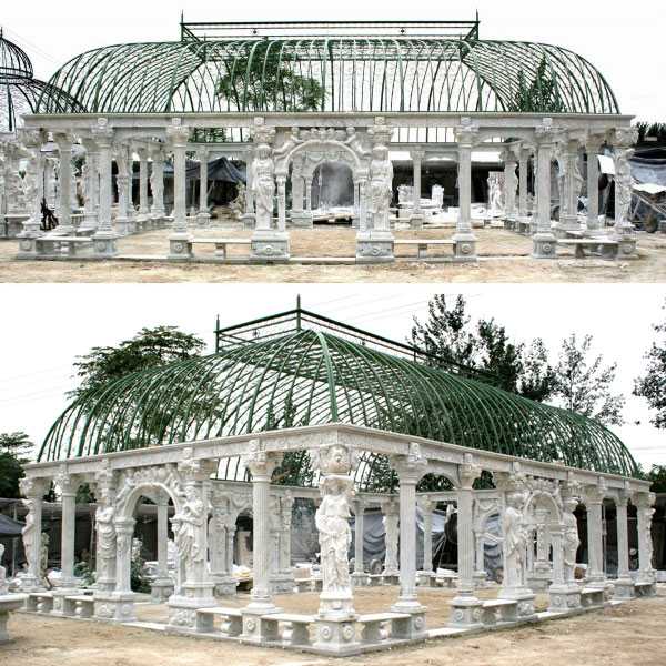 Grand classical Greek style white marble pavilion gazebo with elegant woman statue for wedding ceremony decoration for sale