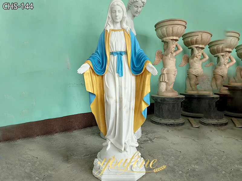 Painted Marble Virgin Mary Statue for Church