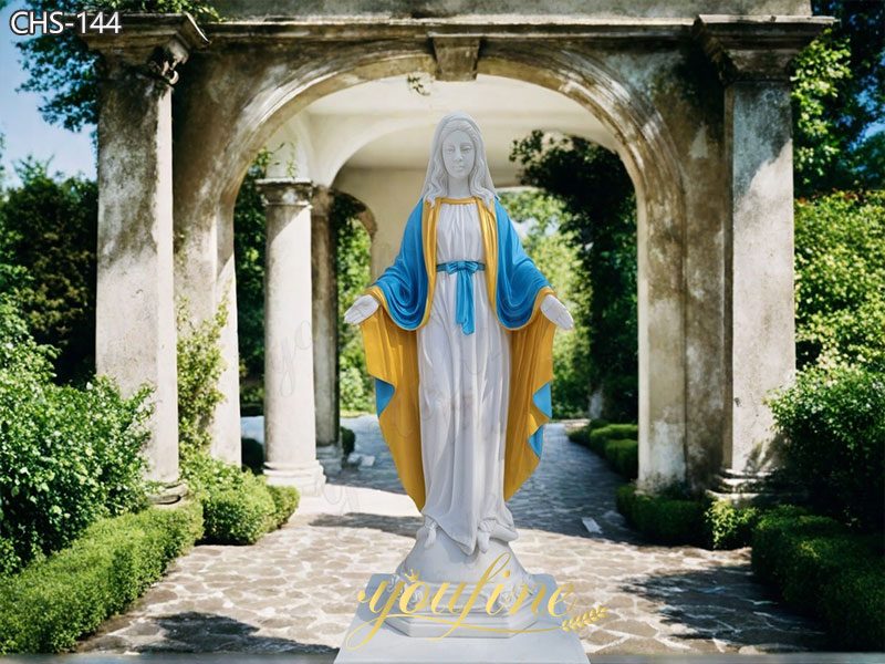 Painted Marble stone Virgin Mary Statue