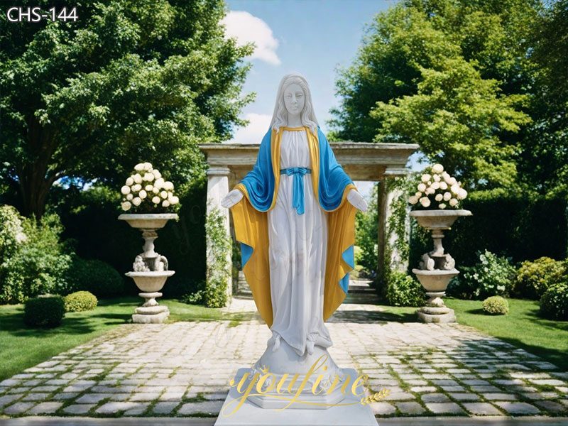 Painted Marble stone Virgin Mary Statue for Church