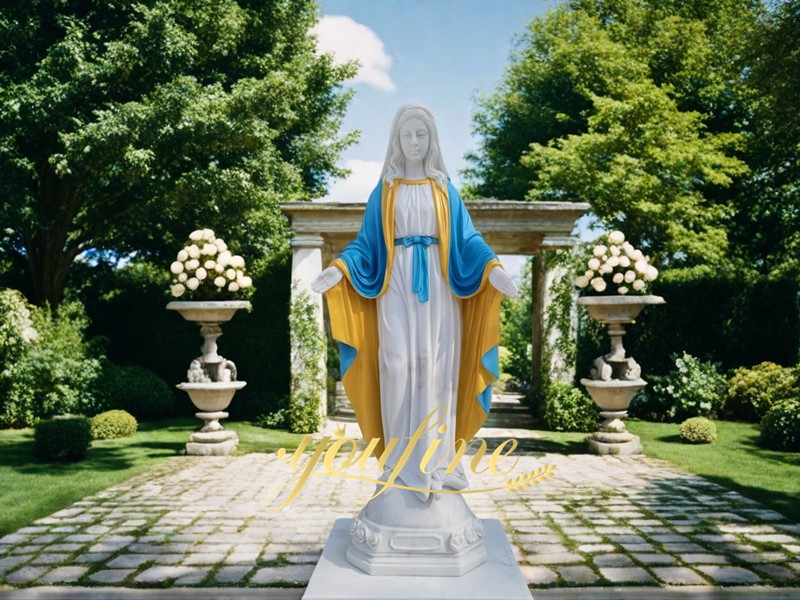 Painted Marble stone Virgin Mary Statue for garden