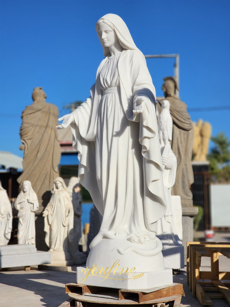 large White Marble Stone Virgin Mary Sculpture