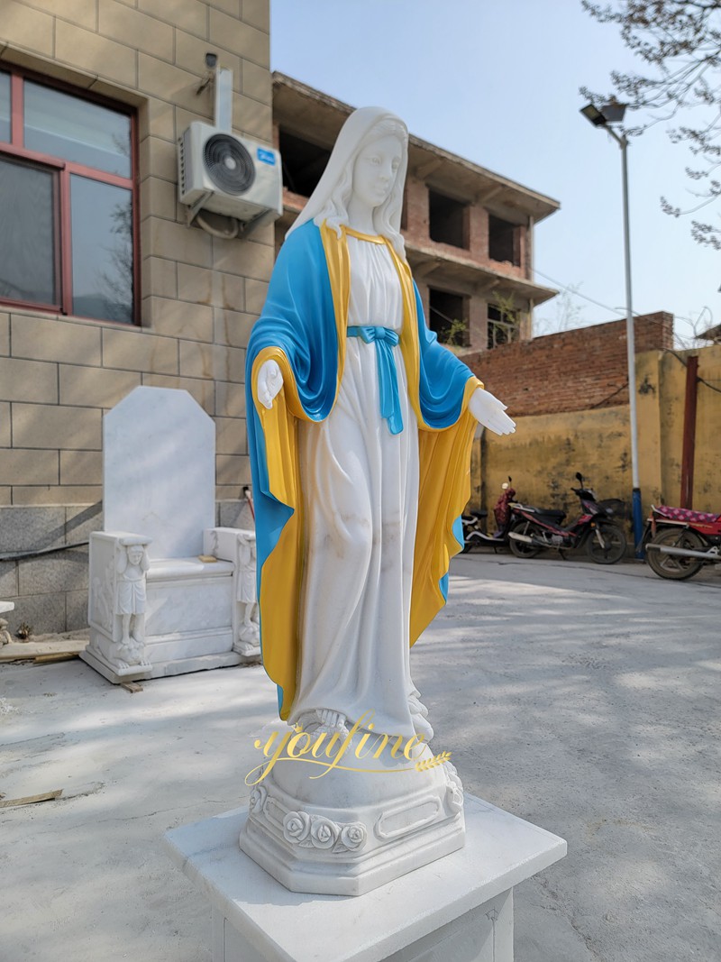 life size Painted Marble stone Virgin Mary Statue