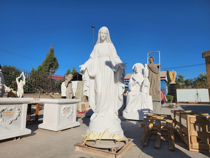 outdoor White Marble Stone Virgin Mary Sculpture