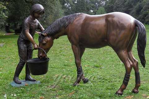 bronze standing Feeding Horse Sculpture