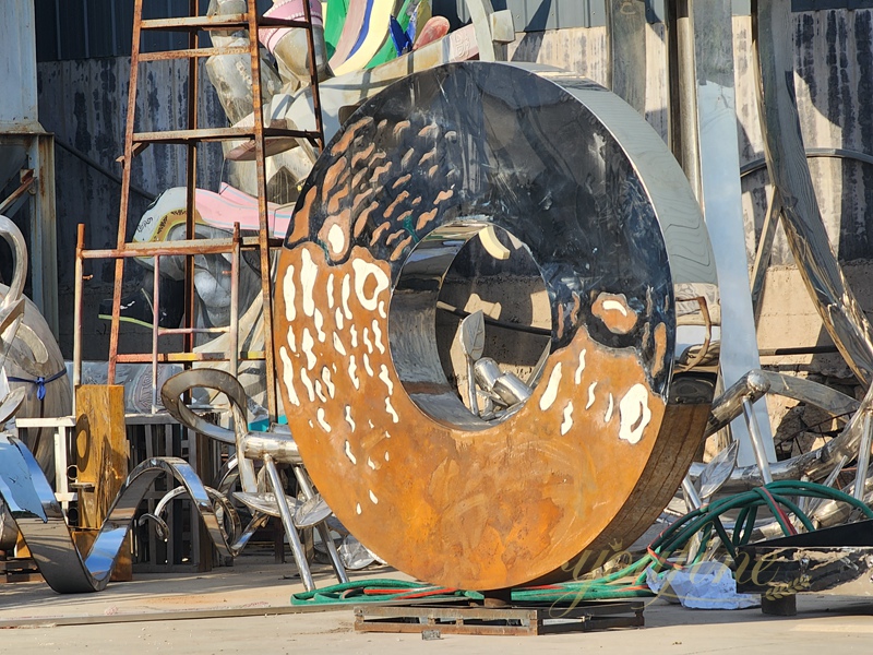 Corten Steel and Stainless Steel Garden Sculpture for Decor