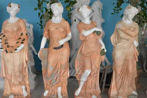 Set of 4 Cast Stone Antique Four Season Marble Statues For Garden Decor