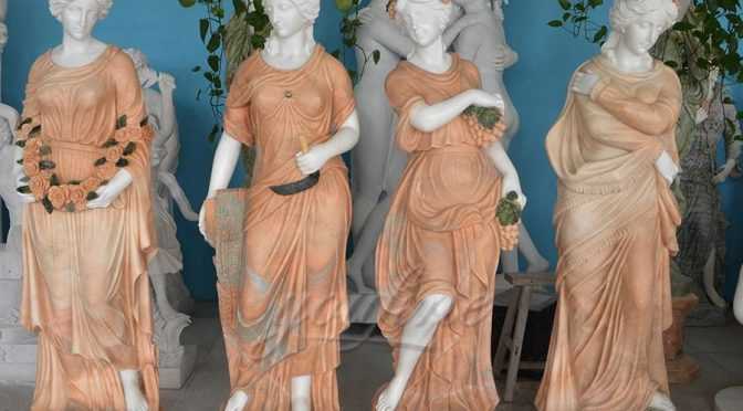 Set of 4 Cast Stone Antique Four Season Marble Statues For Garden Decor