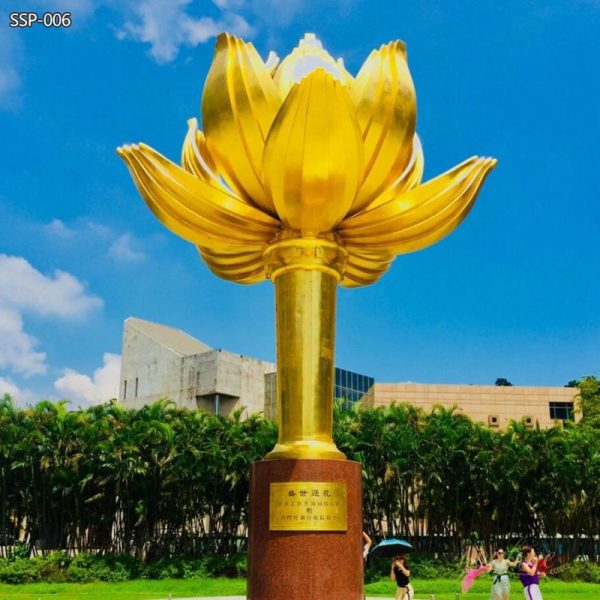 Large Golden Metal Lotus Shaped Sculpture for Sale