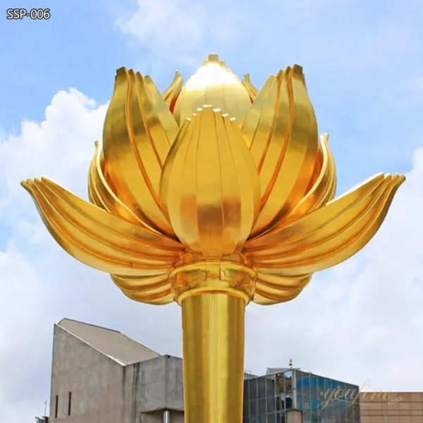 Large Golden Metal Lotus Shaped Sculpture for Sale