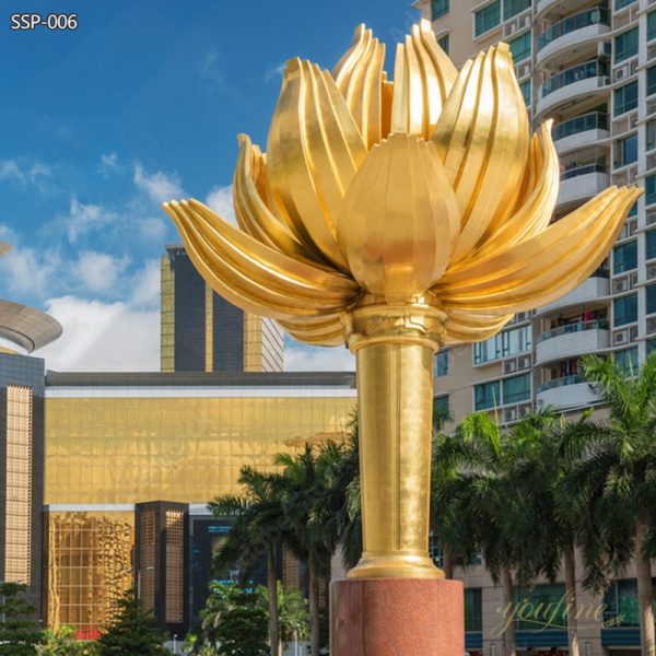 Large Golden Metal Lotus Shaped Sculpture for Sale