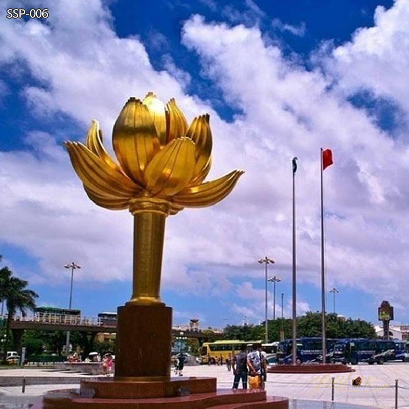 Large Golden Metal Lotus Shaped Sculpture for Sale