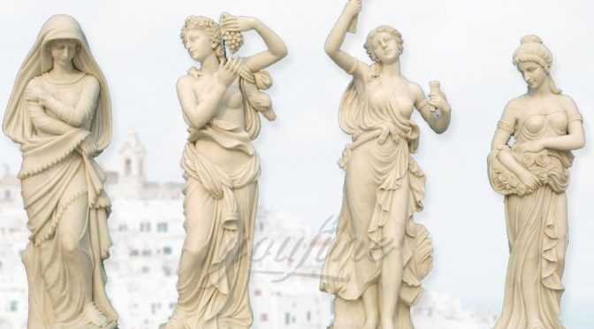 Set of 4 Cast Stone Antique Four Season Marble Statues For Garden Decor