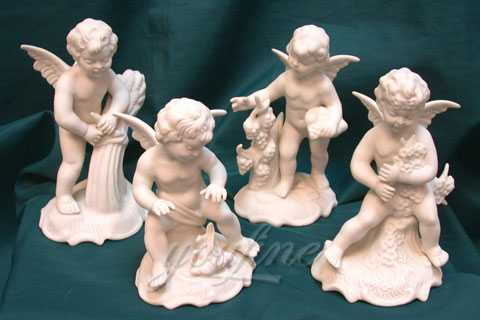 24″ Cherub Four Seasons White Marble Statues For Garden Decor