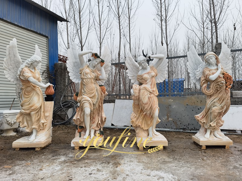 beige marble four season angel statues