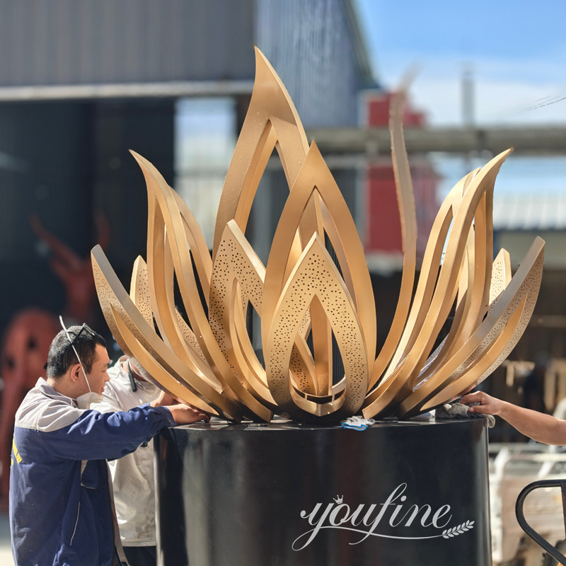 large golden flower sculpture