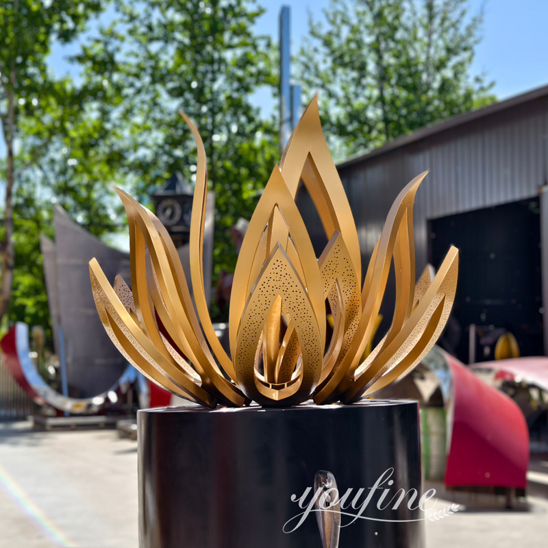 metal abstract golden flower sculpture