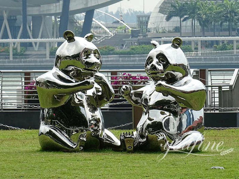 modern metal panda sculpture