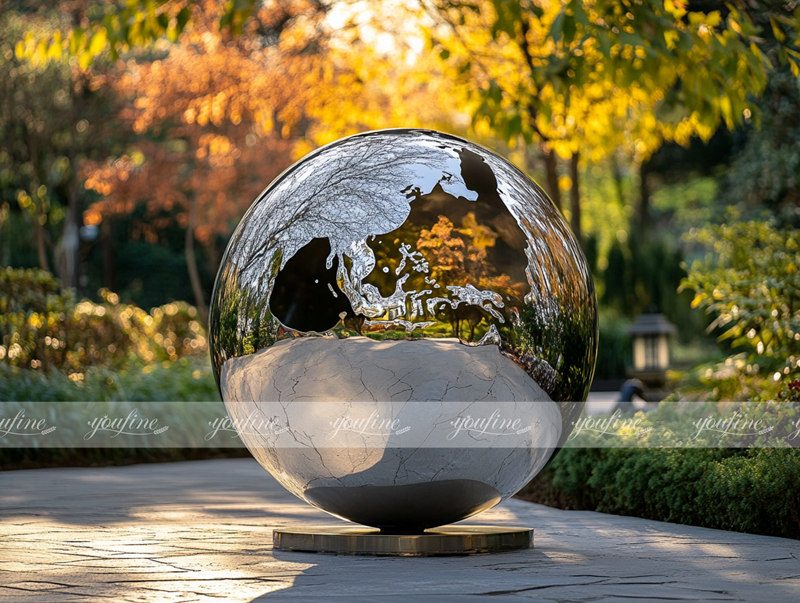 mirror polished stainless steel garden globe sculpture