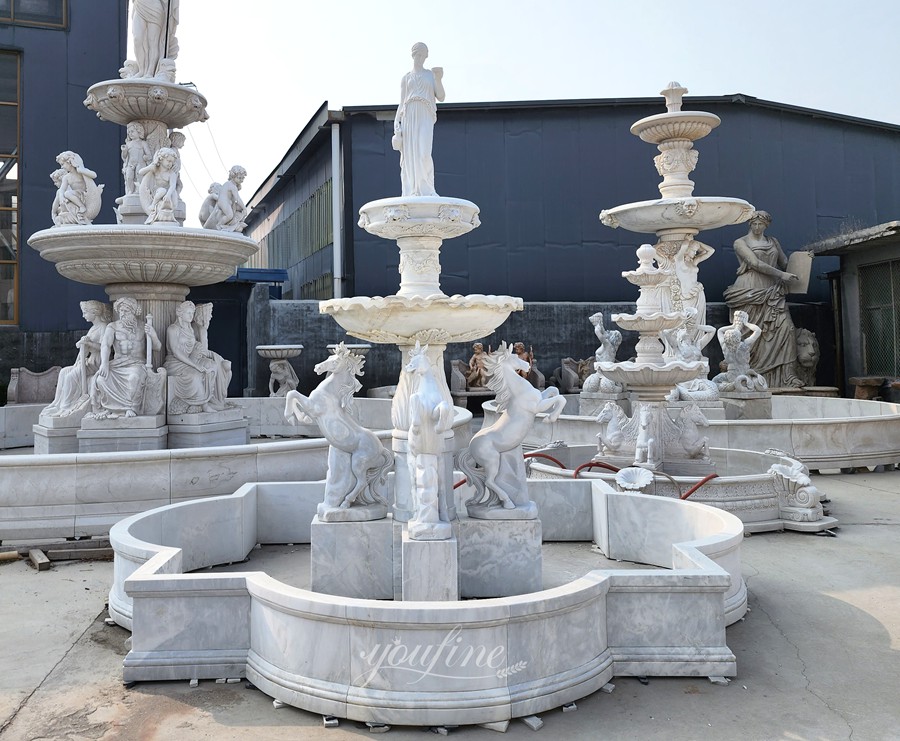 horse water fountains with flower bowl