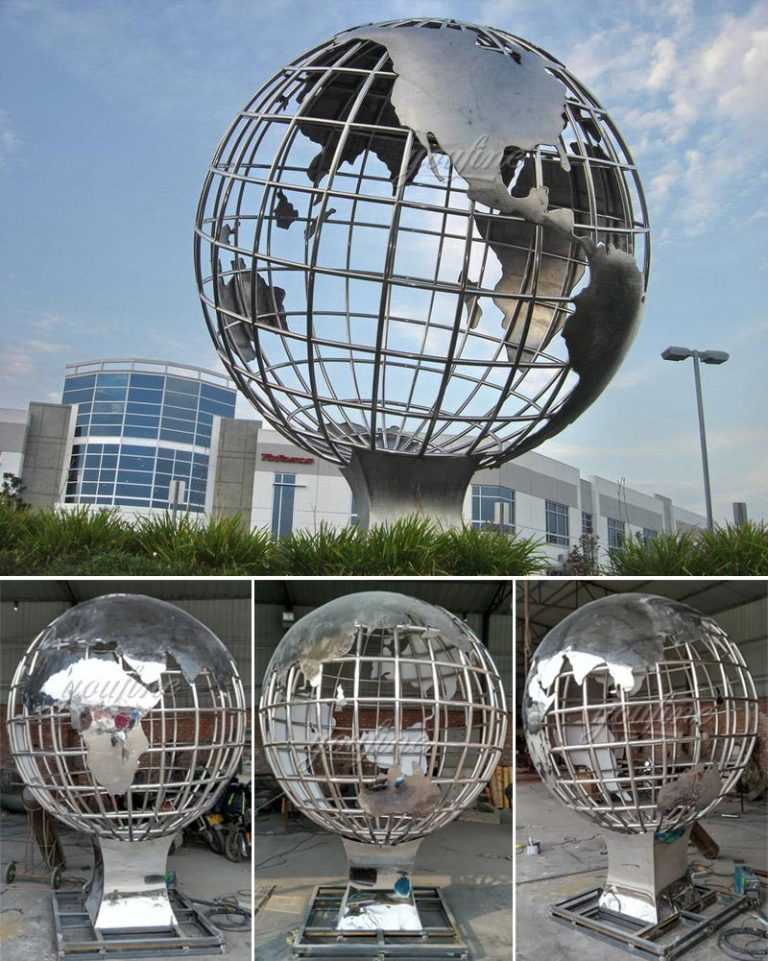 Metal Outdoor Earth Globe Sculpture in Stainless Steel for Sale