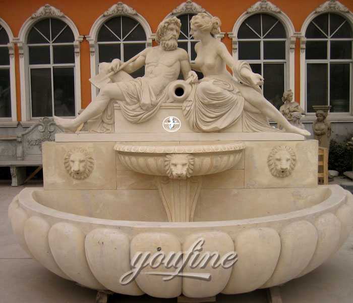 Large Outdoor Lion Stone Wall Fountains With Man And Woman Large Outdoor Lion Stone Wall Fountains
