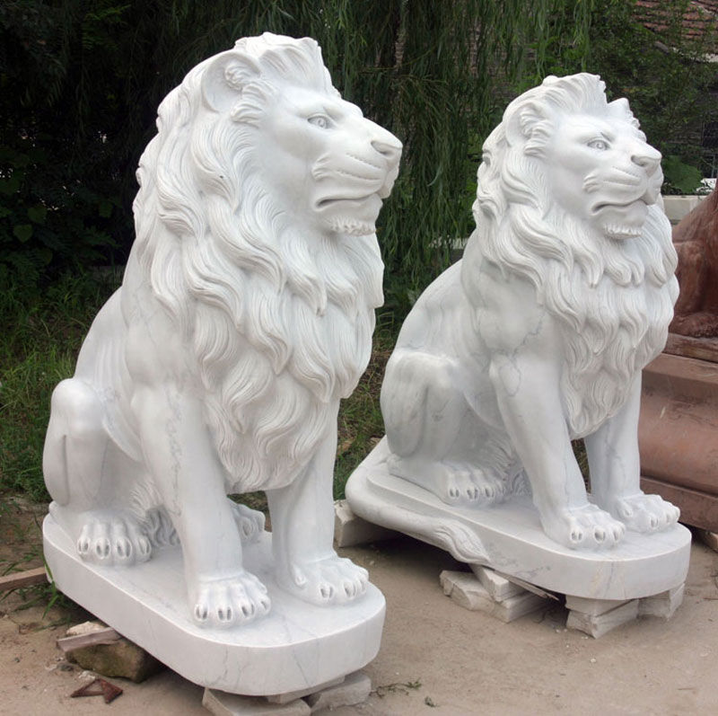 Customize Pair of Lion Statues Stone Lion Statues for Driveway Decoration MOKK-185