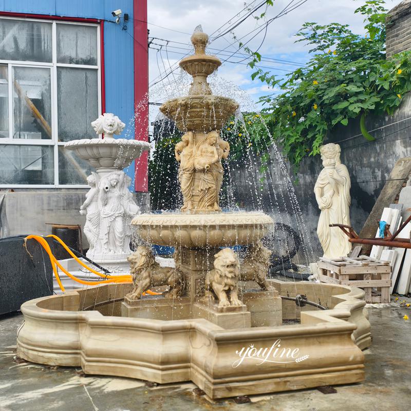 Marble Waterfall Statue with Lion and Women