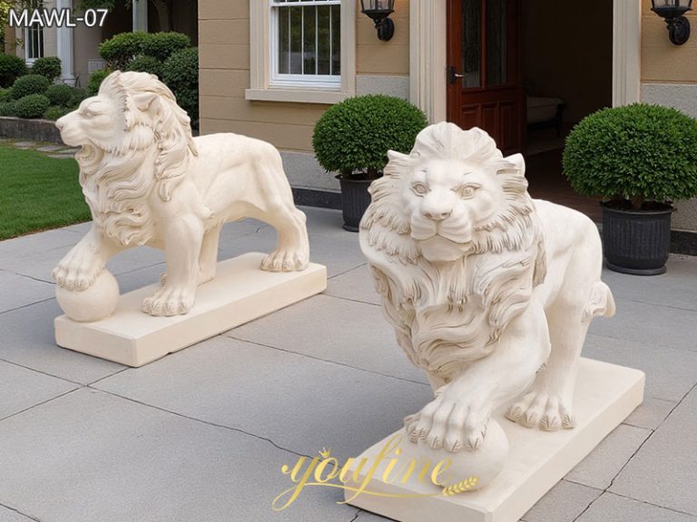 Outdoor Lion Statue with Ball for Front Porch MAWL-07