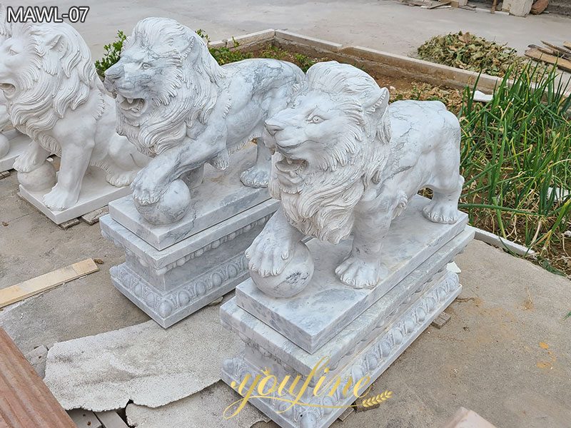 Outdoor garden stone marble lion statues for front porch
