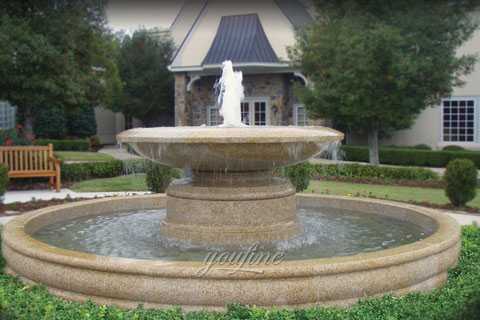 Outdoor large simple tiered natural beige marble yard fountain for sale MOK-071