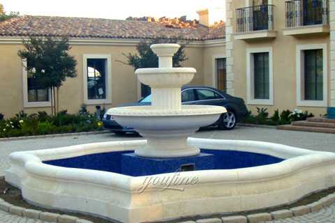 Outdoor large three tiers natural beige marble yard fountain for sale