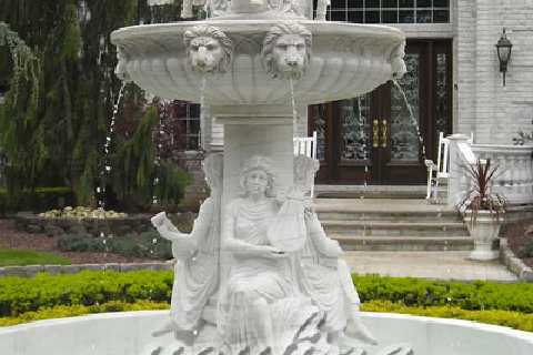 Outdoor modern large art water fountain with angel girl lion head horse sculpture