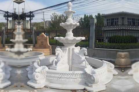 Outdoor pure white marble tiered water horse fountains for sale