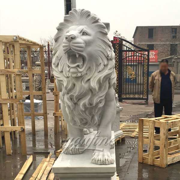 Western stone marble large roaring lion statue for sale–MOKK-92