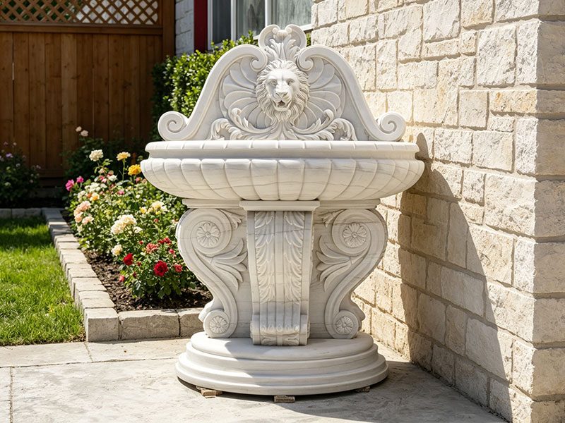 Marble Boundary Wall Fountain Design with Lion