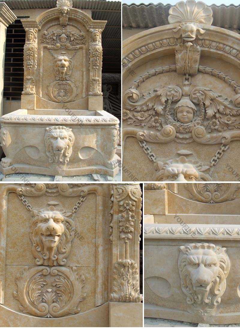 large beige wall water outdoor fountains with lion head design for sale