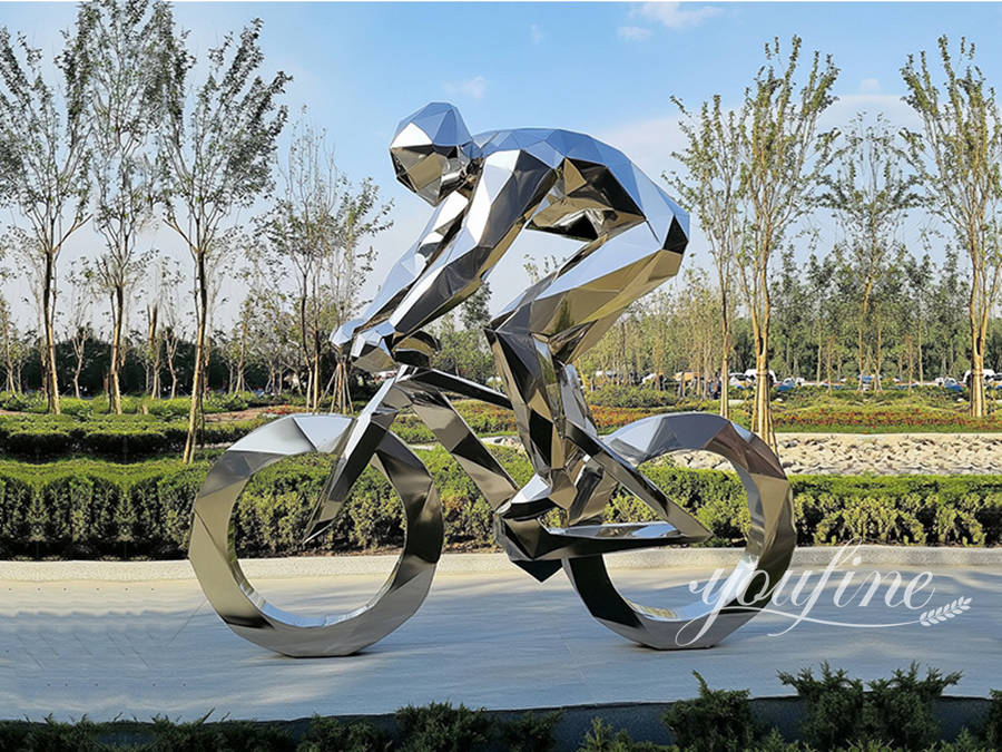 stainless steel bicycle figure sculpture