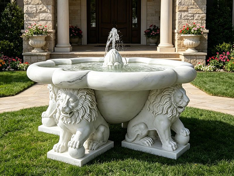 Marble Sitting Lion Bowl Fountain
