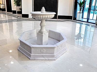 white marble water fountain indoor
