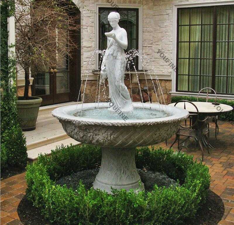Yard decor marble water fountains with woman pouring water statues costs