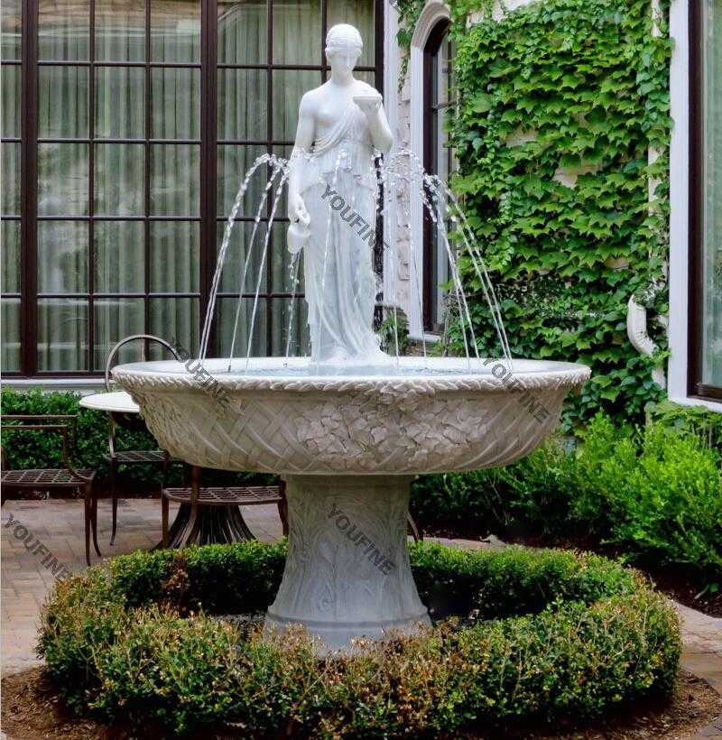 Yard decor marble water fountains with woman pouring water statues for sale...